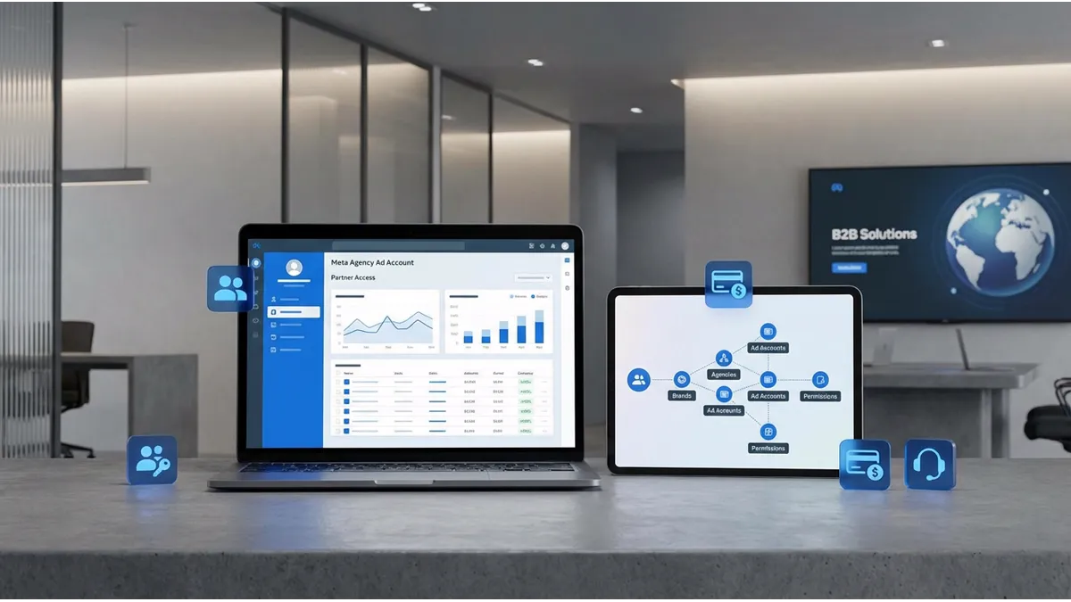Meta agency ad account visual showing business setup, permissions, and ad infrastructure