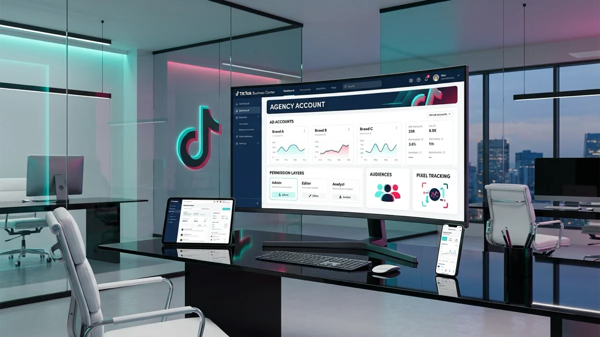 tiktok agency ad account dashboard showing Business Center assets, permissions, and team collaboration